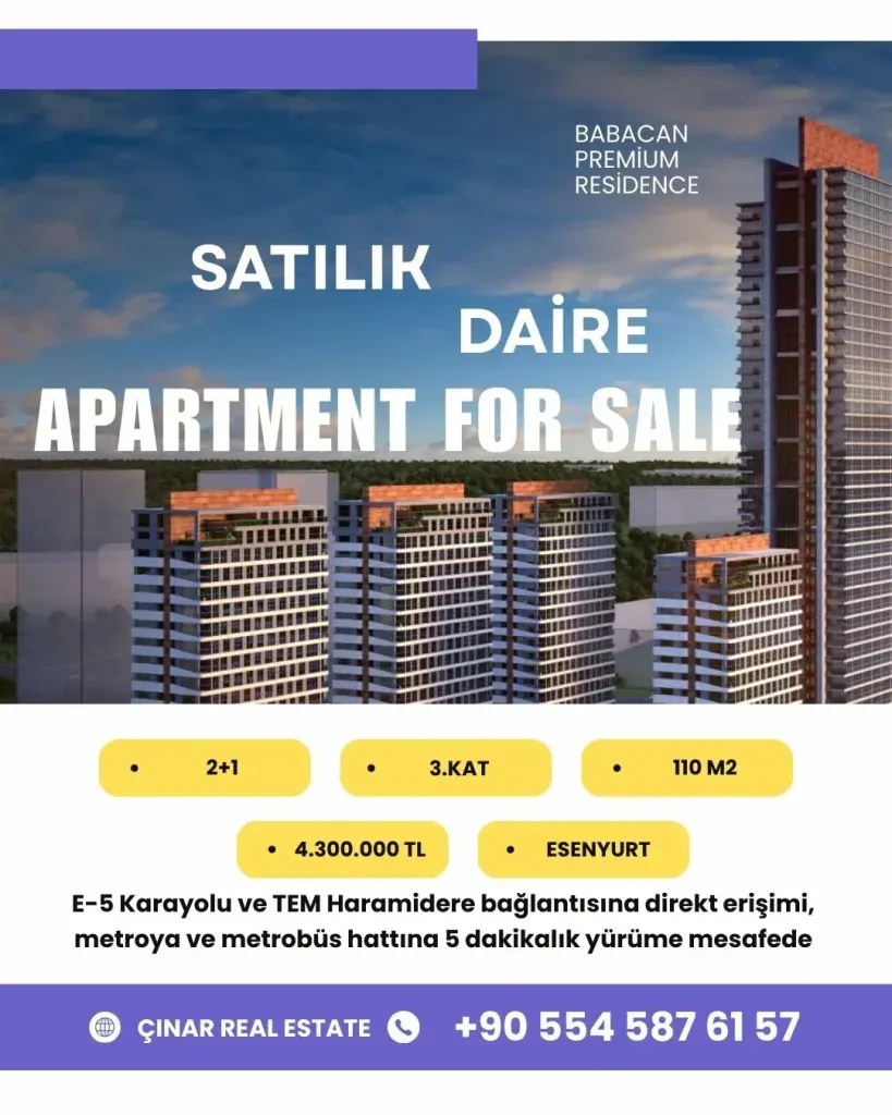 Babacan Premium satılık, Babacan Premium fiyat listesi, Esenyurt satılık daire, Babacan Premium kiralık, İstanbul gayrimenkul yatırımı.